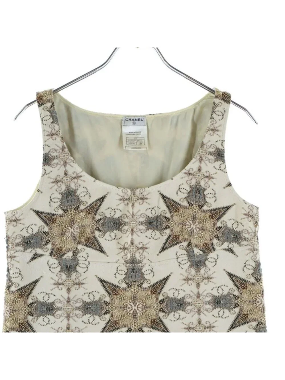 Chanel CC Logo Star Pattern Embroidery Polyester Nylon Sleeveless Top 8 Beige